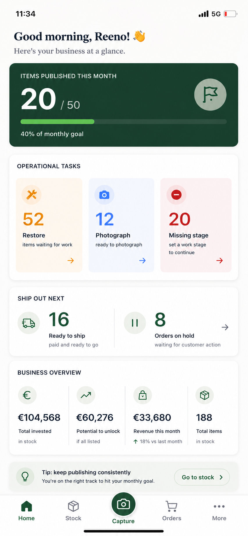 Vintiik dashboard on an iPhone